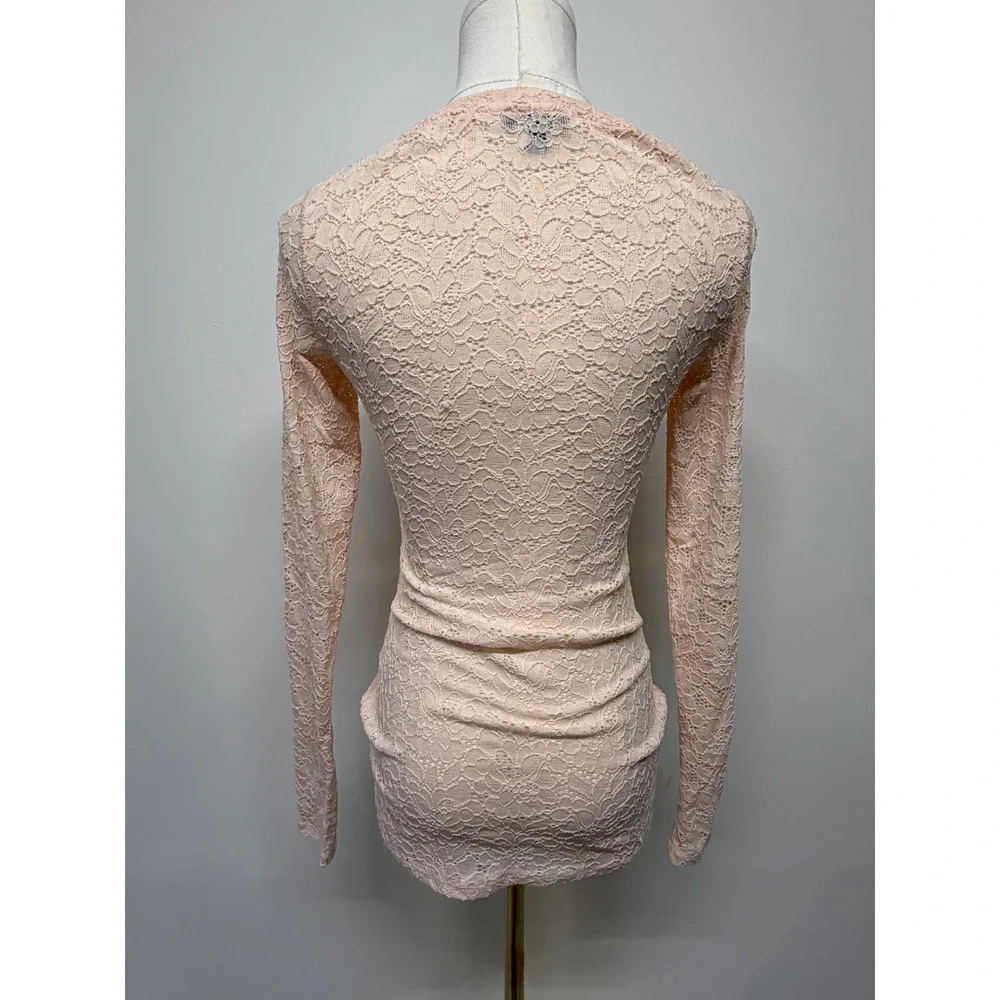 Express Y2K Floral Lace Mesh Long Sleeve Top Blush Pink Fairycore XS